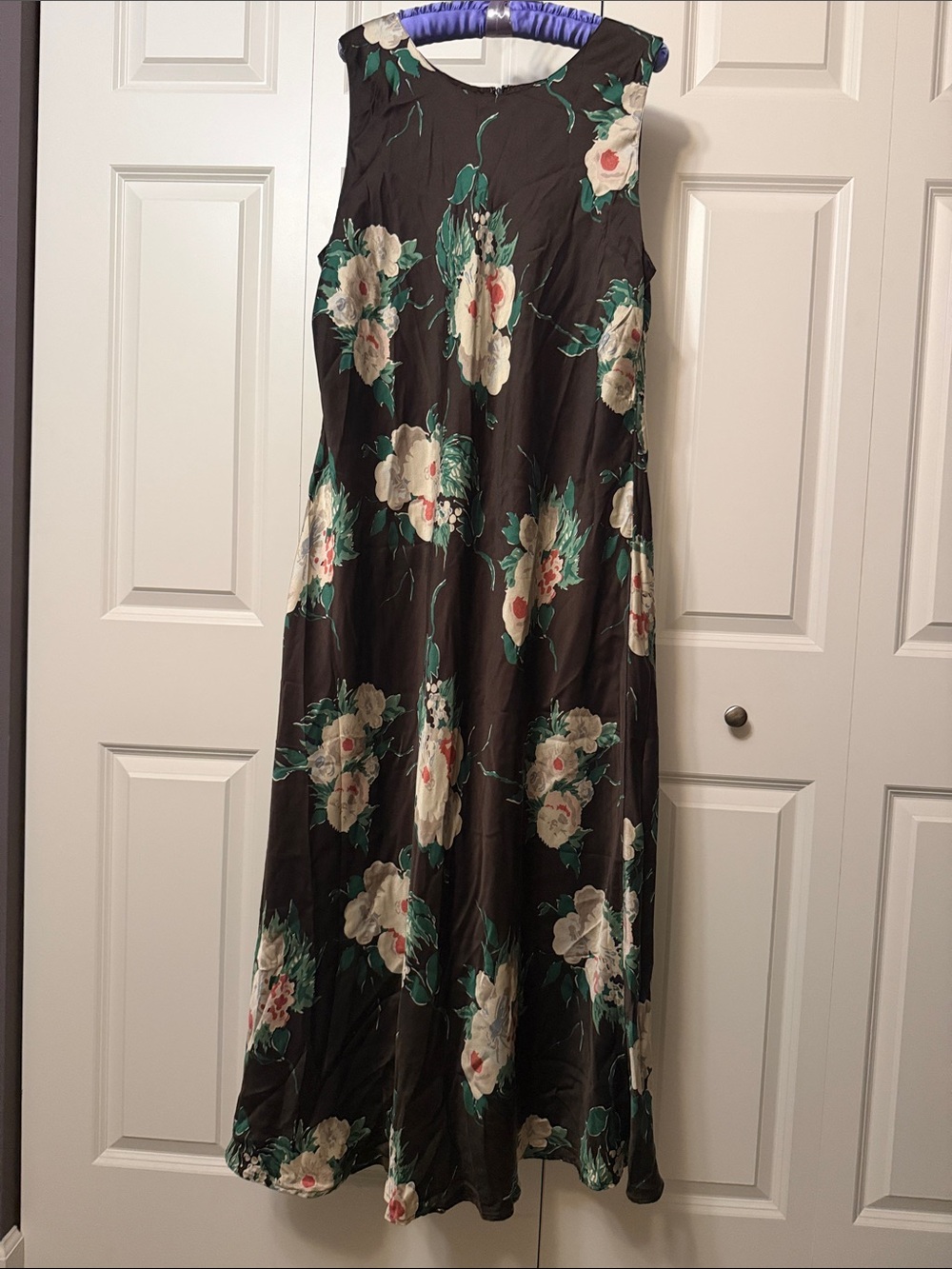 VTG August Max Brown Floral Maxi Dress with Cream & Green Blooms Sz 18W